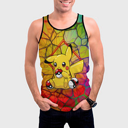 Майка-безрукавка мужская Pikachu pokeballs, цвет: 3D-черный — фото 2