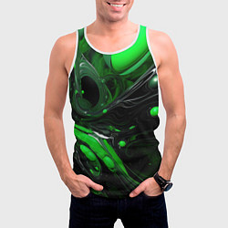Майка-безрукавка мужская Green dark abstract geometry style, цвет: 3D-белый — фото 2