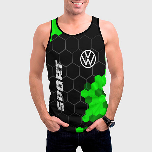 Мужская майка без рукавов Volkswagen green sport hexagon / 3D-Черный – фото 3