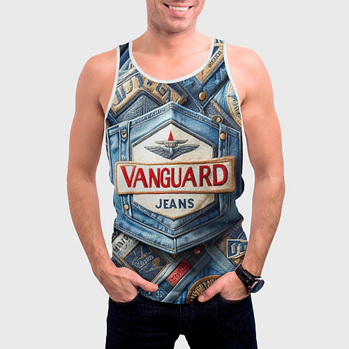 Мужская майка без рукавов Vanguard denim patchwork - ai art / 3D-Белый – фото 3