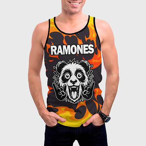 Мужская майка без рукавов Ramones рок панда и огонь / 3D-Черный – фото 3