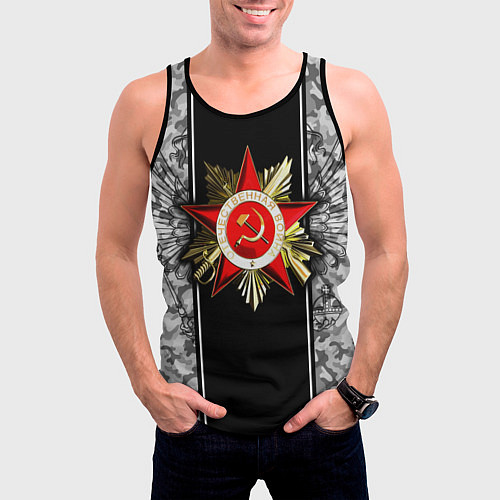Мужская майка без рукавов Великая отечественная- черно-белый камуфляж / 3D-Черный – фото 3