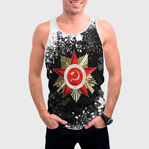 Мужская майка без рукавов Орден великой отечественной - брызги белые / 3D-Белый – фото 3