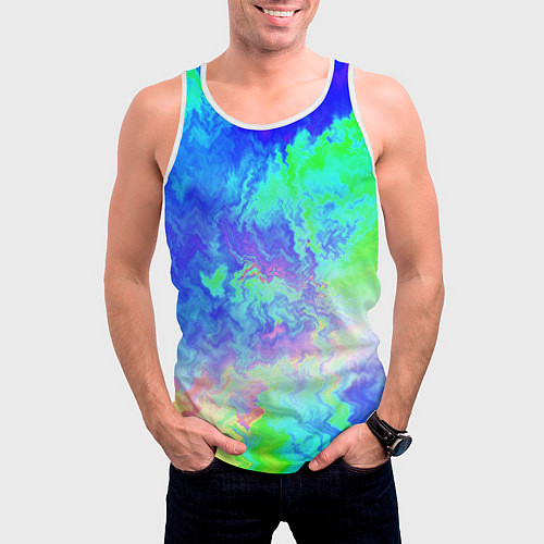 Мужская майка без рукавов Сине-зелёная кислота тай-дай / 3D-Белый – фото 3