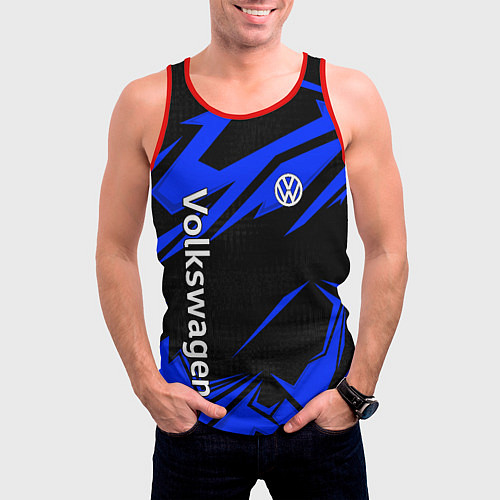 Мужская майка без рукавов Volkswagen - blue stripes / 3D-Красный – фото 3