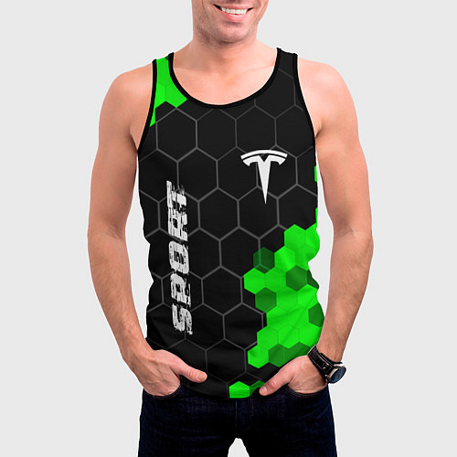 Мужская майка без рукавов Tesla green sport hexagon / 3D-Черный – фото 3