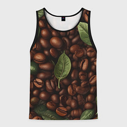 Майка-безрукавка мужская Кофейные зёрна с листьями, цвет: 3D-черный