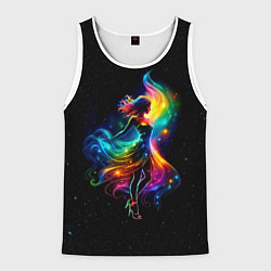Майка-безрукавка мужская Неоновая танцовщица в звездном небе, цвет: 3D-белый