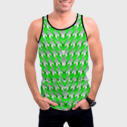 Майка-безрукавка мужская Зелёно-белый паттерн, цвет: 3D-черный — фото 2