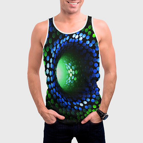 Мужская майка без рукавов Червоточина - гексагональные чешуйки со свечением / 3D-Белый – фото 3