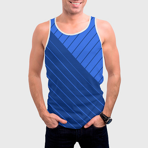 Мужская майка без рукавов Сине-голубой косые полосы / 3D-Белый – фото 3