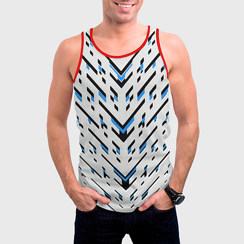 Мужская майка без рукавов Black and blue stripes on a white background / 3D-Красный – фото 3