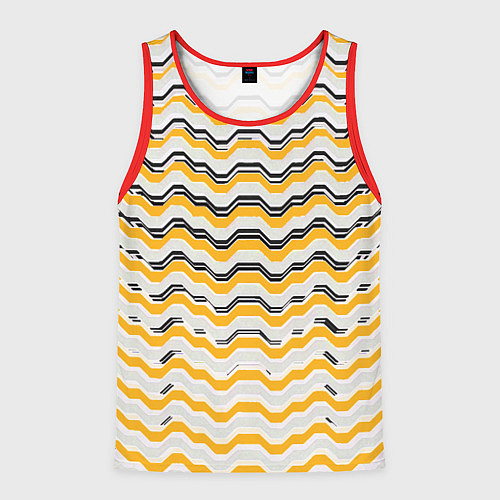 Мужская майка без рукавов Чёрные и жёлтые полосы на белом фоне / 3D-Красный – фото 1