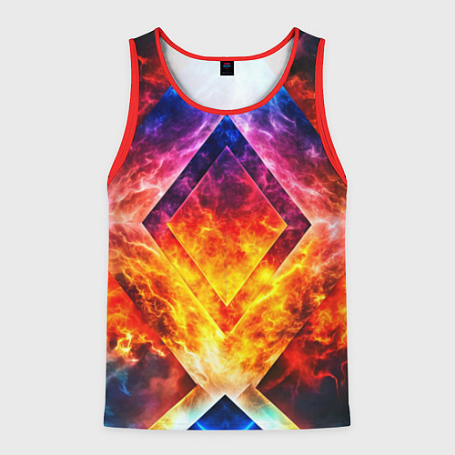 Мужская майка без рукавов Красочный неоновый узор с огнем на фоне / 3D-Красный – фото 1