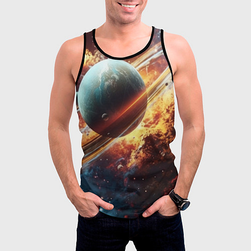 Мужская майка без рукавов Большая планета / 3D-Черный – фото 3