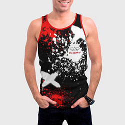 Майка-безрукавка мужская Логотип Chery Automobile на фоне брызг красок, цвет: 3D-красный — фото 2