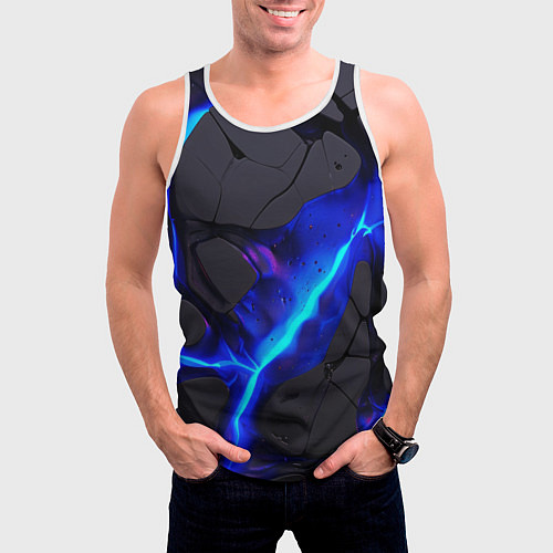 Мужская майка без рукавов Темный синий неон из разлома плит / 3D-Белый – фото 3