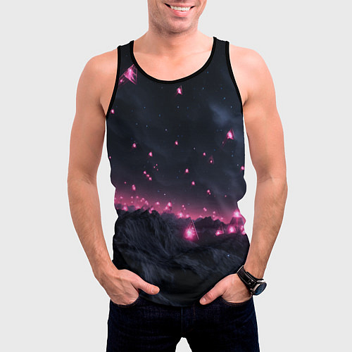 Мужская майка без рукавов Яркие пирамидки в космосе / 3D-Черный – фото 3