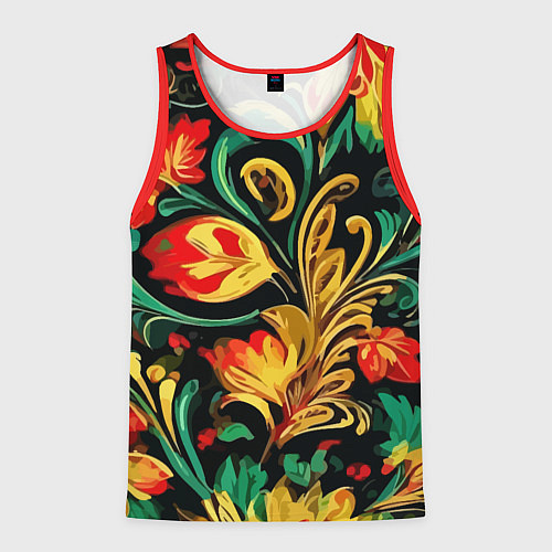 Мужская майка без рукавов Хохлома акварель / 3D-Красный – фото 1