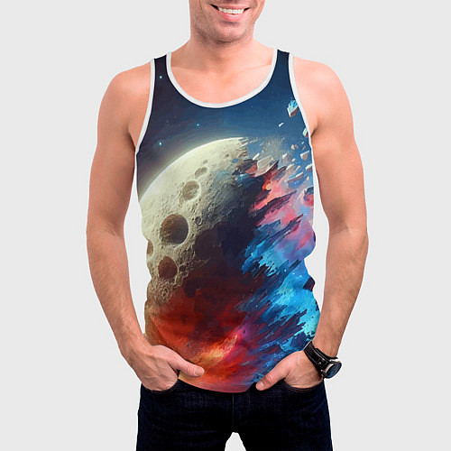 Мужская майка без рукавов Разрыв космического тела - нейросеть / 3D-Белый – фото 3