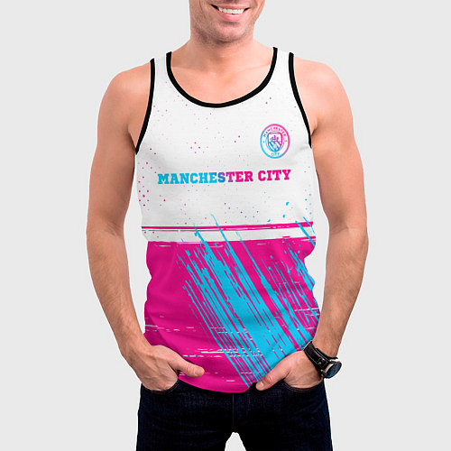 Мужская майка без рукавов Manchester City neon gradient style посередине / 3D-Черный – фото 3