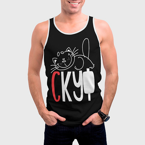 Мужская майка без рукавов Скуф - ленивый кот / 3D-Белый – фото 3