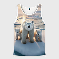 Майка-безрукавка мужская Polar bear with her cubs - ai art, цвет: 3D-белый