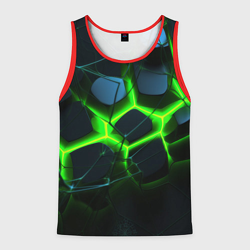 Мужская майка без рукавов Зеленый неон и разлом плит / 3D-Красный – фото 1