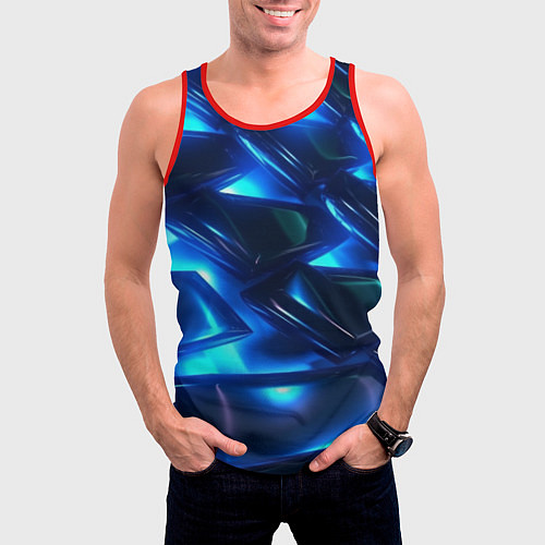 Мужская майка без рукавов Синие абстрактные неоновые плиты / 3D-Красный – фото 3