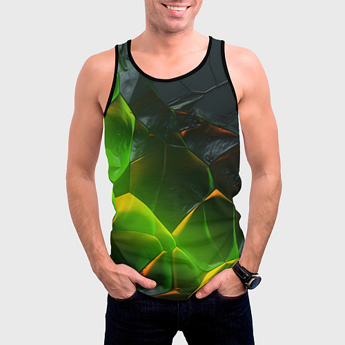 Мужская майка без рукавов Зеленая абстрактная неоновая текстура / 3D-Черный – фото 3