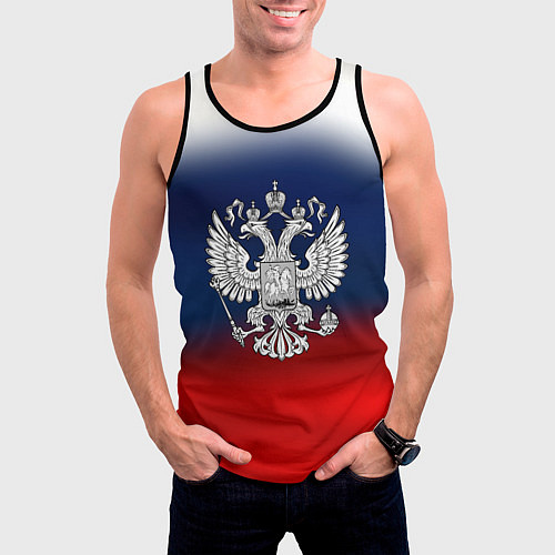 Мужская майка без рукавов Россия герб краски / 3D-Черный – фото 3