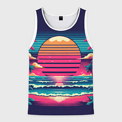 Майка-безрукавка мужская Закат на пляже vaporwave, цвет: 3D-белый
