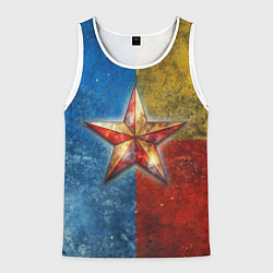 Майка-безрукавка мужская Звезда на синем желтом красном фоне, цвет: 3D-белый