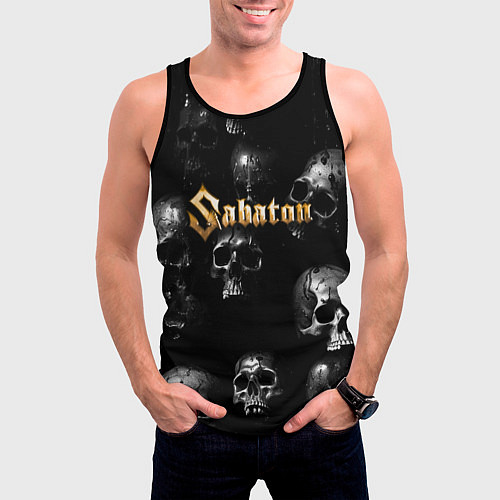 Мужская майка без рукавов Sabaton - logo rock group / 3D-Черный – фото 3