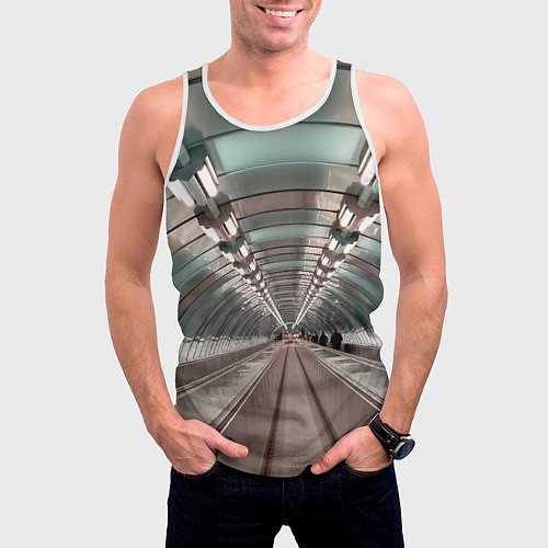Мужская майка без рукавов Траволатор на станции метро Спортивная в Петербург / 3D-Белый – фото 3