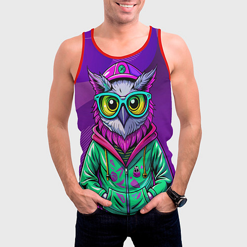 Мужская майка без рукавов Модная сова на фиолетовом / 3D-Красный – фото 3
