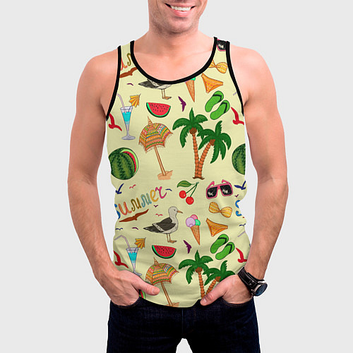 Мужская майка без рукавов Летний отпускной паттерн / 3D-Черный – фото 3
