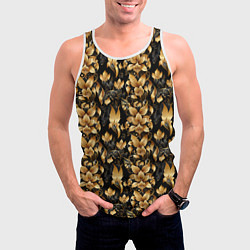 Майка-безрукавка мужская Золотые листья на черном фоне, цвет: 3D-белый — фото 2