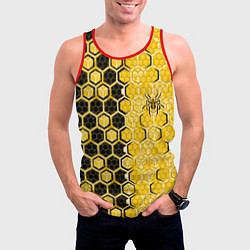 Майка-безрукавка мужская Киберпанк соты шестиугольники жёлтый и чёрный с па, цвет: 3D-красный — фото 2