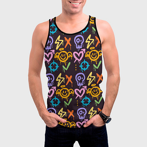 Мужская майка без рукавов Разноцветное граффити узор / 3D-Черный – фото 3