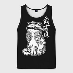 Майка-безрукавка мужская Кот самурай - вакидзаси в зубах, цвет: 3D-черный