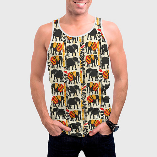 Мужская майка без рукавов Африканские узор слон / 3D-Белый – фото 3
