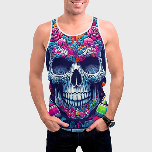 Мужская майка без рукавов Ai art skull - graffiti / 3D-Белый – фото 3