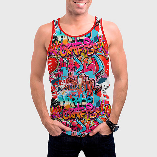 Мужская майка без рукавов Hip hop graffiti pattern / 3D-Красный – фото 3