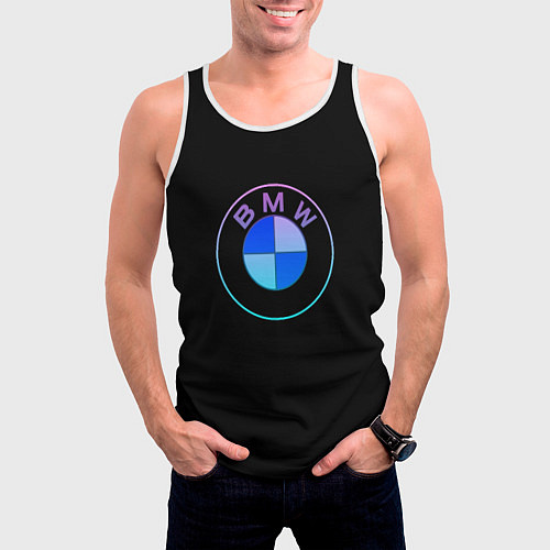 Мужская майка без рукавов BMW neon logo / 3D-Белый – фото 3