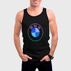 Майка-безрукавка мужская BMW neon logo, цвет: 3D-черный — фото 2