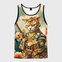 Майка-безрукавка мужская Кот в кимоно в японском стиле, цвет: 3D-черный