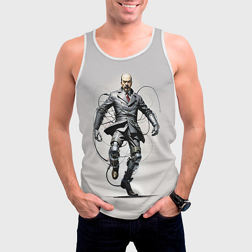 Мужская майка без рукавов Танцующий кибер Ленин - нейросеть / 3D-Белый – фото 3