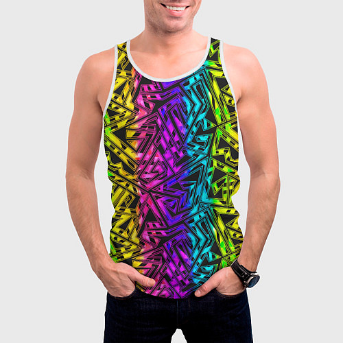 Мужская майка без рукавов Абстрактный узор с геометрической концепцией / 3D-Белый – фото 3
