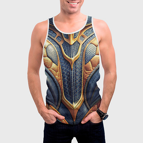 Мужская майка без рукавов Темная кожаная броня с желтой оплеткой / 3D-Белый – фото 3